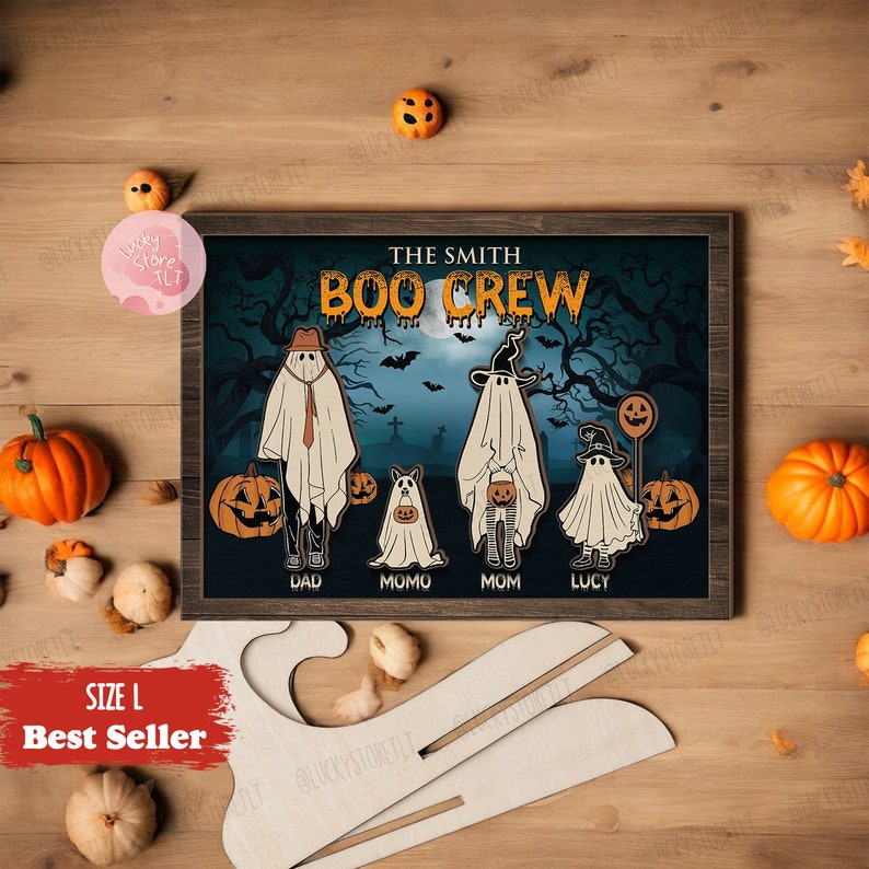Boo Crew Ghost Family Pets Halloween Sign
