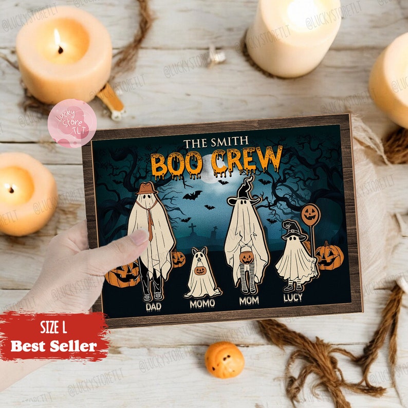Boo Crew Ghost Family Pets Halloween Sign