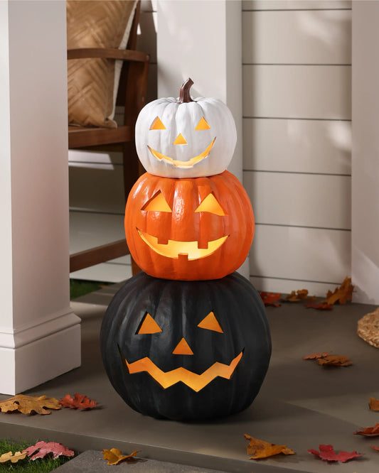 Lit Stackable Jack-o'-Lantern Sets