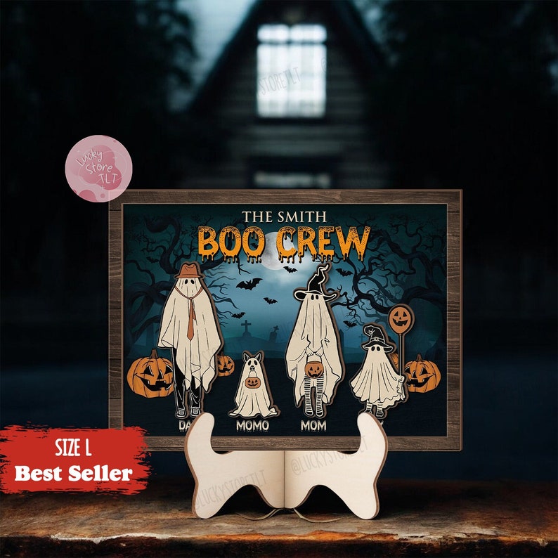 Boo Crew Ghost Family Pets Halloween Sign