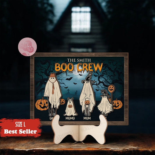 Boo Crew Ghost Family Pets Halloween Sign