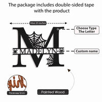 Halloween spooky surname letter sign, wooden name sign for wall decoration