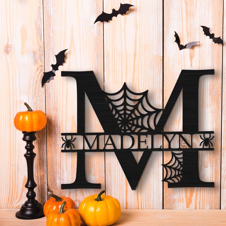 Halloween spooky surname letter sign, wooden name sign for wall decoration