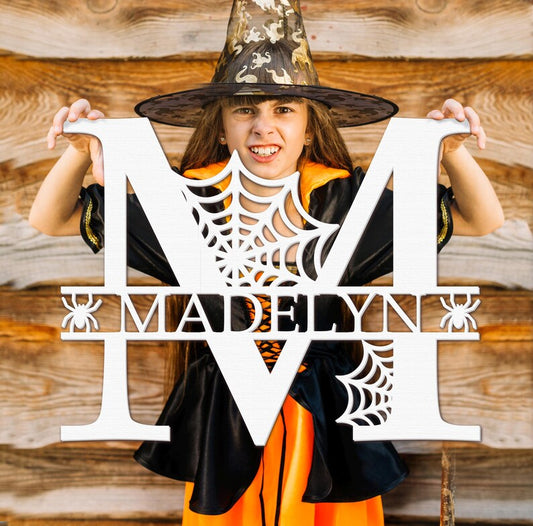 Halloween spooky surname letter sign, wooden name sign for wall decoration