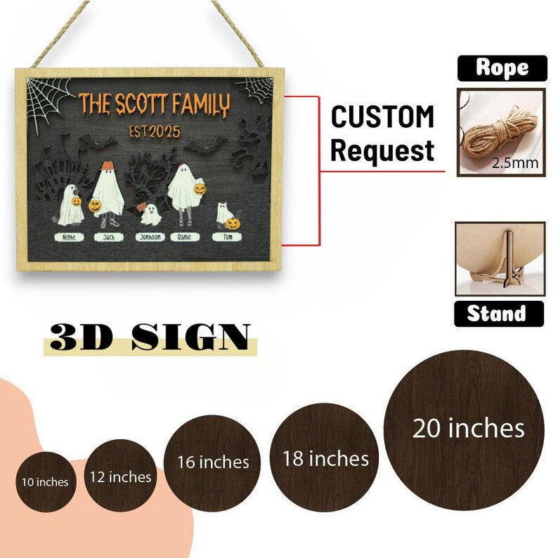 Halloween Spooky Family Sign - Custom Wooden Name Decor